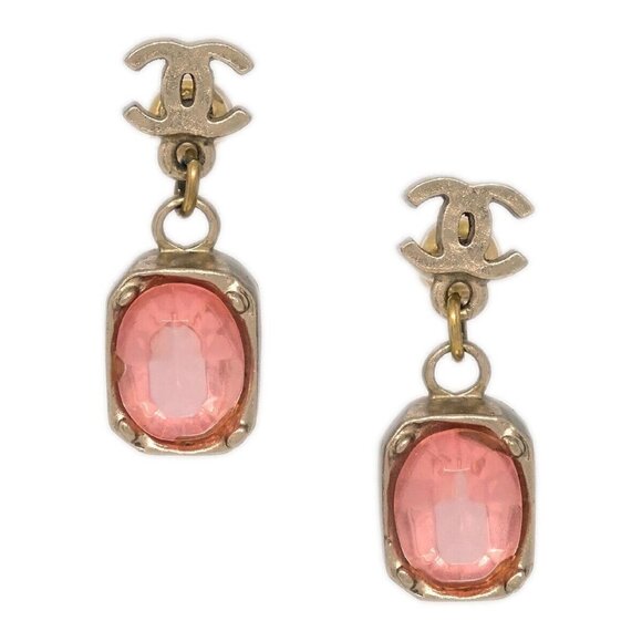 Chanel CC Dangle Piercing Earrings Gold Stone 07A 124937 - Picture 1 of 8